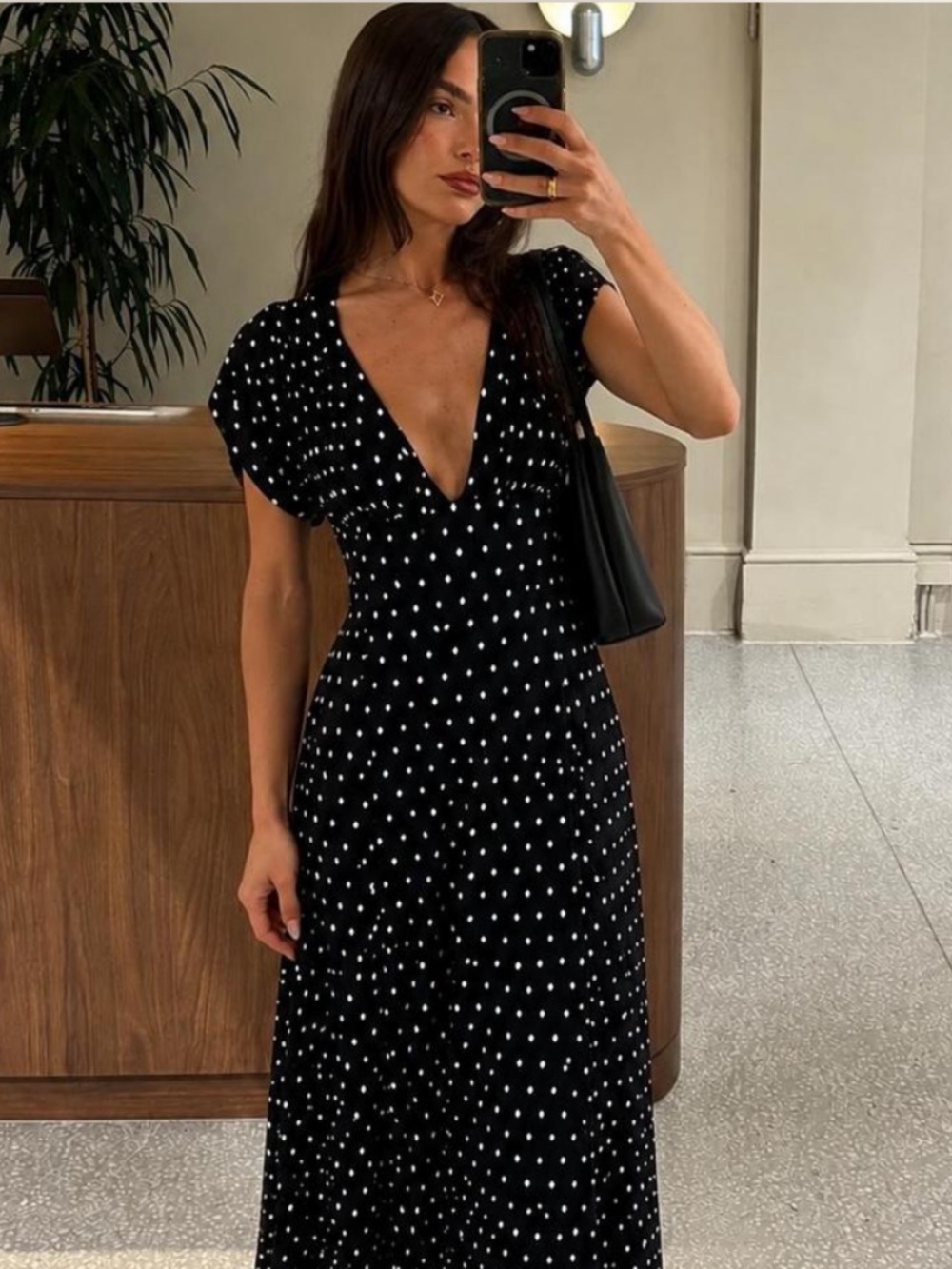 En Saison Black Polka Dot V-Neck Maxi Dress